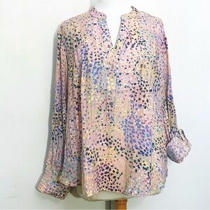 Zac & Rachel Gauzy Tucked Front Tab Sleeve Multicolor Printed Women's Top 2X